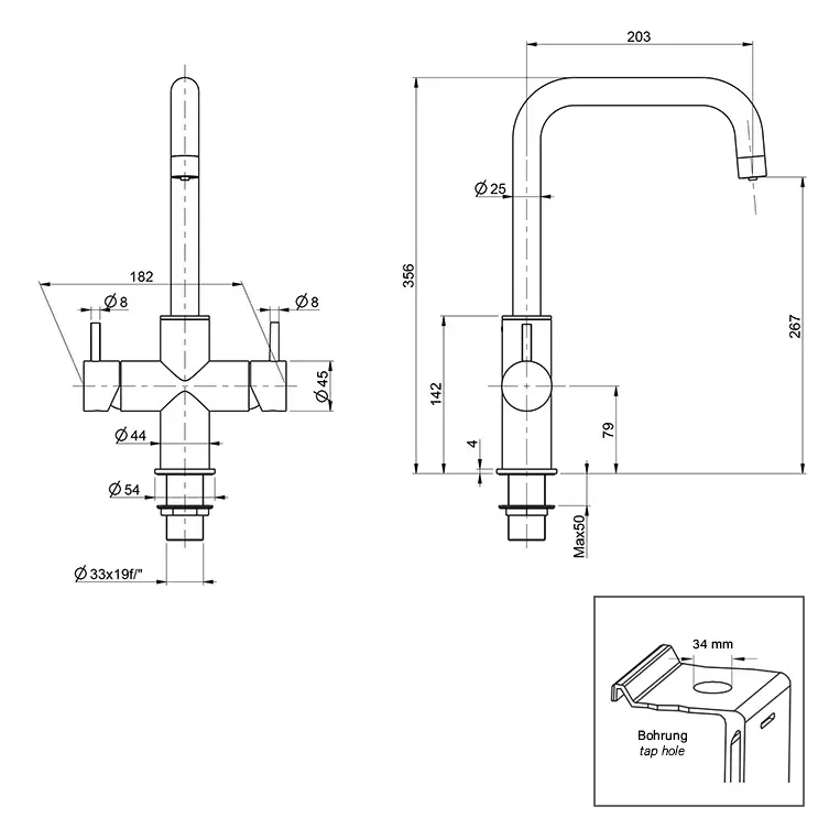 5-Wege-Armatur CUCINA ESTETICA U-Auslauf in Edelstahl massiv2.webp