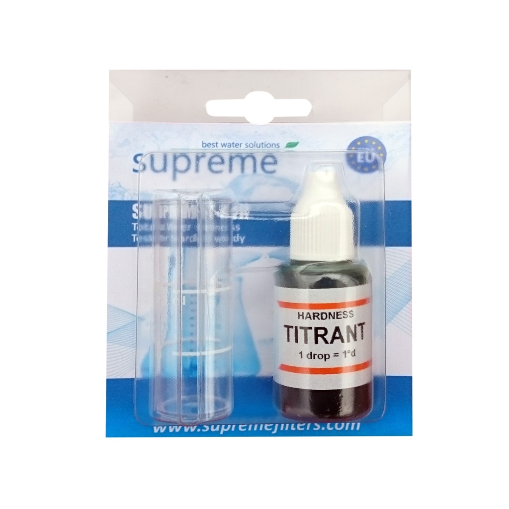 Gesamthärte, Messbesteck, Titrierlösung, Wasserhärte, dH für Kalk - dh Tropfen