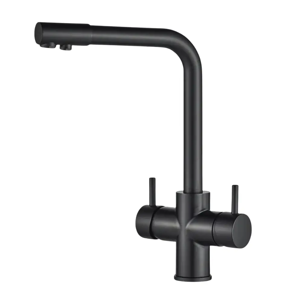 5-Wege-Wasserhahn ISABELLA Edelstahl massiv L-Auslauf | Chrom, Schwarz, gebürstet