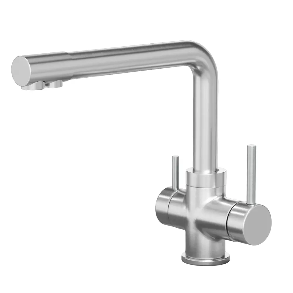 3-Wege-Armatur GIULIA in Edelstahl massiv - 360° drehbare Küchenarmatur aus massivem 304 Edelstahl