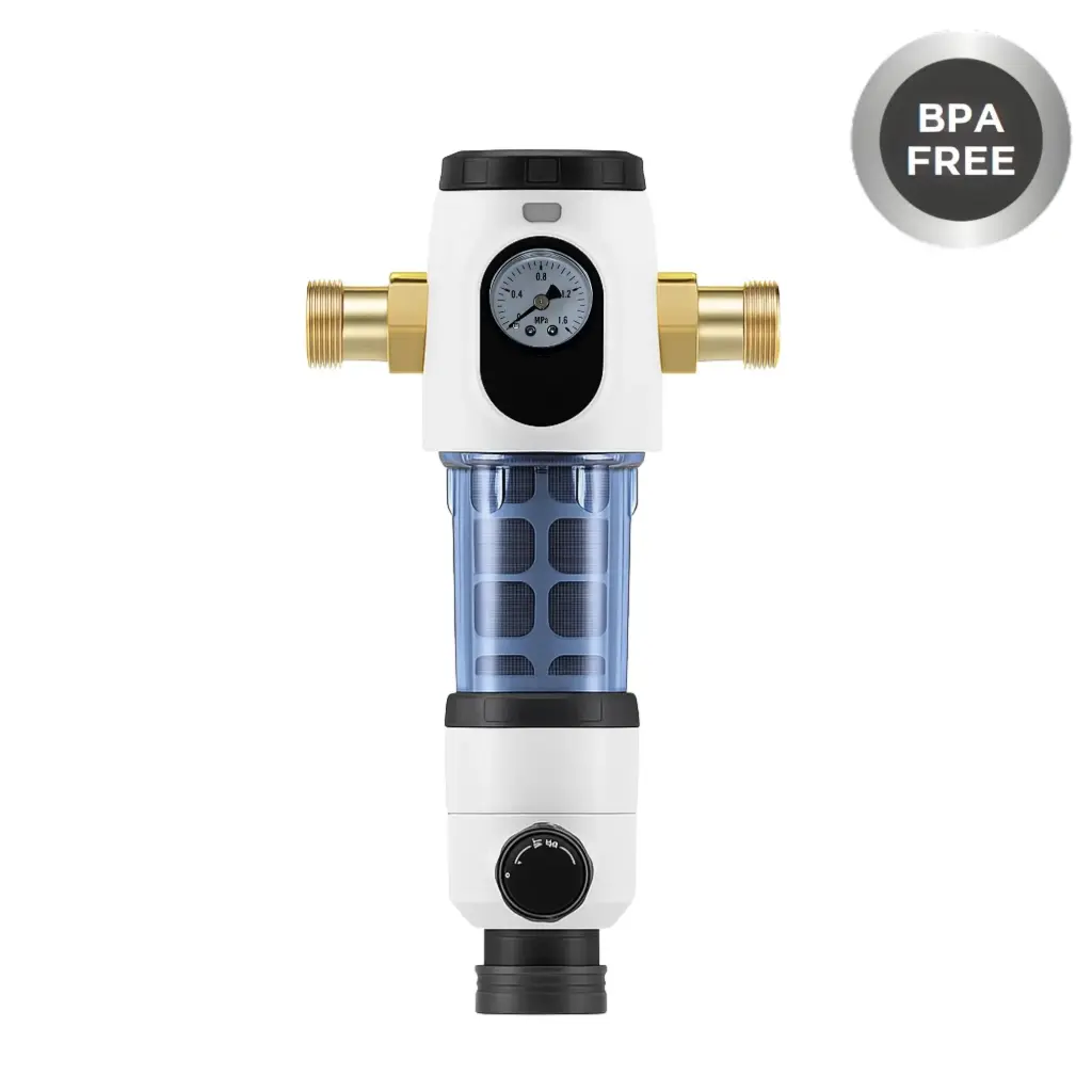AORA Rückspülfilter – Halbautomatischer Edelstahl-Vorfilter mit Rückspülfunktion & Manometer – 40 µm Feinfilter für Hauswasseranlagen 1" Zoll BPA FREE